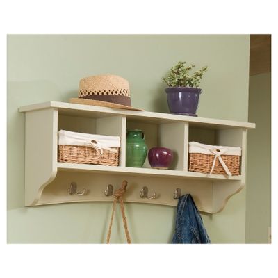 Coat Hooks with Storage Cubbies Sand - Alaterre Furniture: Wall Mounted Rack, 8 Hooks, Wood Composite