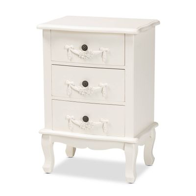 Callen Wood 3 Drawer Nightstand White - Baxton Studio