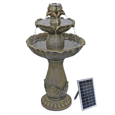 Alpine Corporation 34 Polyresin Solar Tan Flower Style Tiered Fountain