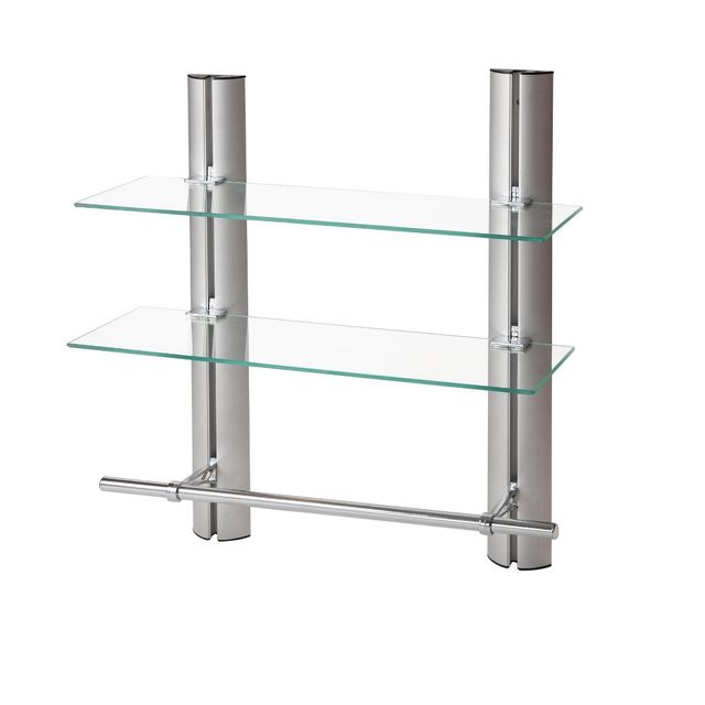 Danya B. 7 x 20 2 Tier Adjustable Glass Shelf with Towel Bar Wall Shelf: Chrome-Plated, Metal Frame, Floating Design