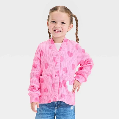 Toddler Girls Disney Minnie Mouse Valentines Hearts Cardigan Sweater