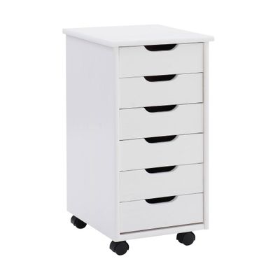 Cary Transitional 6 Drawer Solid Wood Contoured Handle Cut Out Rolling Storage Cart  - Linon