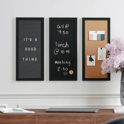 Martha Stewart Cork/Chalk/Letter Board Set Woodgrain Frame Black