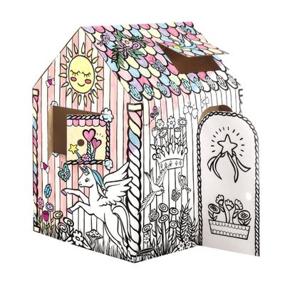 Bankers Box at Play Unicorn Cardboard Playhouse - Fellowes: Indoor & Outdoor Coloring Fort for Kids, Ages 3+