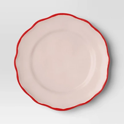 7.25 Valentine Stoneware Appetizer Plate Pink with Red Rim - Threshold