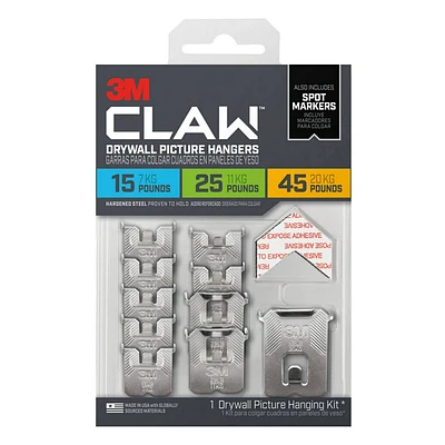 3M Claw Drywall Picture Hanging Kit: Metal Utility Hooks, 45 lb Capacity, 10 Pack, Gray