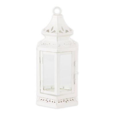 Iron Victorian Outdoor Lantern Off-White - Zingz & Thingz: Metal Construction, Candle Spike, Tabletop Design