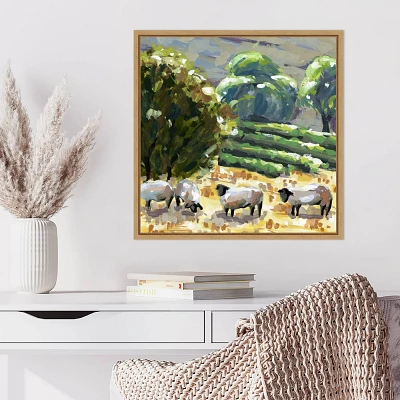 Amanti Art 22x22 Sheep in Summer I by Melissa Wang Framed Canvas Wall Art Print