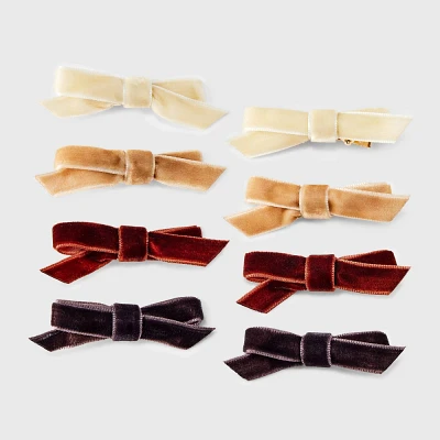 Velvet Bow Hair Clip Set 8pc