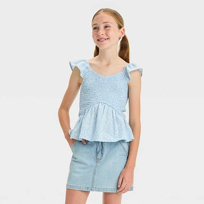 Girl Sleevele Smocked Woven Top