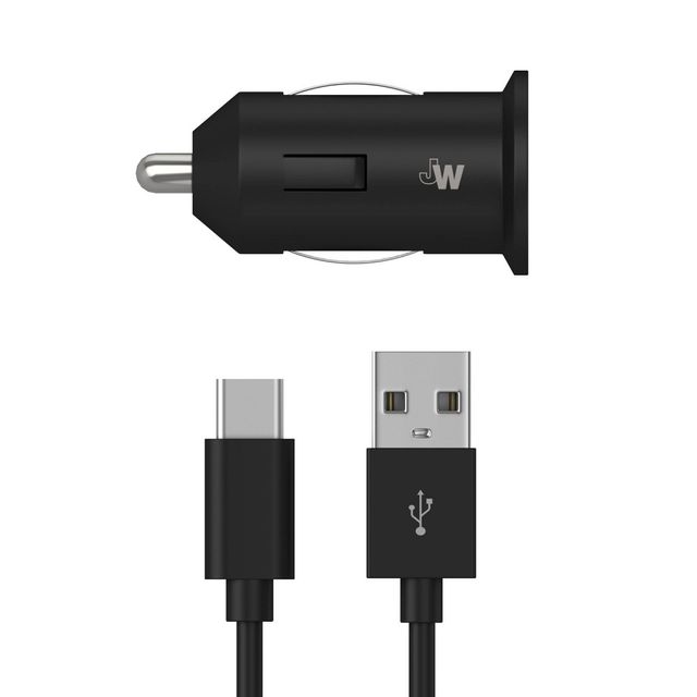 Just Wireless 2.4A/12W 1-Port USB-A Car Charger with 6 TPU USB-C to USB-A Cable - Black