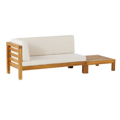 2pk Oana Outdoor Acacia Wood Left Arm Loveseat & Coffee Table with Cushion Teak/Beige - Christopher Knight Home