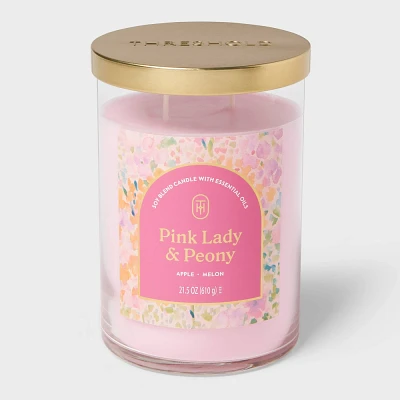 21.5oz Glass Jar Candle with Lid Pink Lady and Peony - Threshold