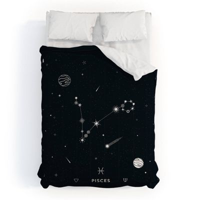 Full/Queen Cuss Yeah Designs Pisces Star Constellation Comforter Set Black - Deny Designs