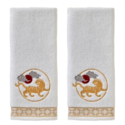 2pc Vern Yip Zodiac Tiger Hand Towel Set White - SKL Home: Cotton Jacquard, Midweight, Machine Washable