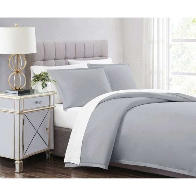 3pc King 310 Thread Count Cotton Solid Duvet Set Gray - Charisma