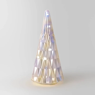 Lit Mercury Style Glass Cone Christmas Tree Sculpture