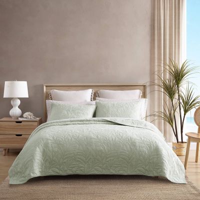 Tommy Bahama King Costa Sera Solid Quilt Green: Reversible Cotton Bedspread, Midweight, All Ages