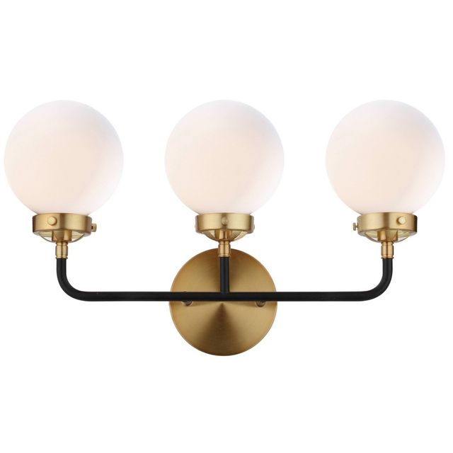 JONATHAN Y Caleb 22 3-Light Contemporary Transitional Iron/Glass LED Vanity Light Brass Gold/Black: UL Listed, No Shade, Hardwired