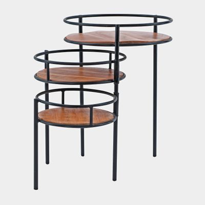 Asprey Industrial 3 Tier Plant Stand: Rotating Acacia Wood, Durable Iron Frame - Powell