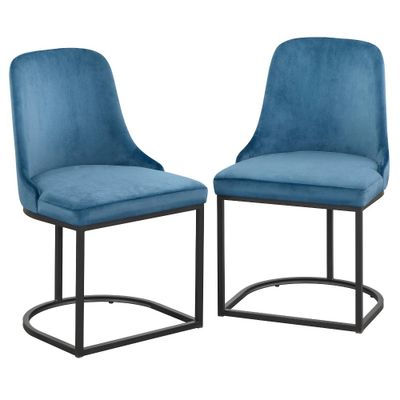 angelo:HOME Mikita Barrel Back Dining Chair Blue: Velvet Upholstery, Metal Frame, Mid-Century Modern Design