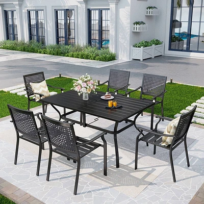 7pc Outdoor Dining Set with Stackable Chairs & E-Coated Metal Table - Captiva Designs