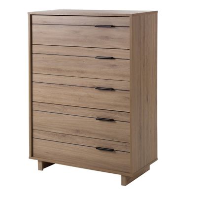 Fynn 5 Drawer Kids Chest Rustic Oak - South Shore: Tall Dresser for Bedroom, Vertical Dressers, Farmhouse Style