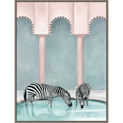 22 x 30 Office Gossip (Zebras) by Urban Road Framed Canvas Wall Art Gray Wash - Amanti Art