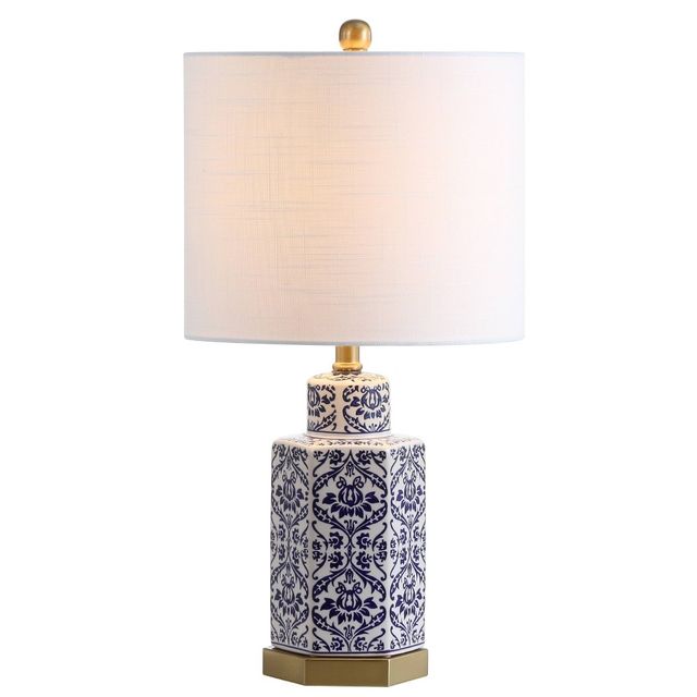 23.5 Ceramic/Metal Diana Ginger Jar Table Lamp: Brass Accents, Linen Shade - JONATHAN Y