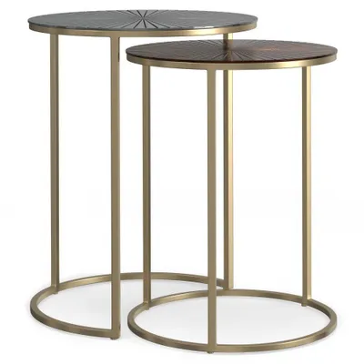 WyndenHall 2pc Oakdale Nesting Tables Antique Nickel/Antique Copp: Round Metal Accent Tables, No Assembly Required