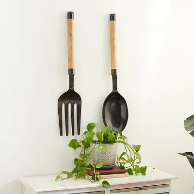 Set of 2 Aluminum Utensils Spoon and Fork Wall Decors  - Olivia & May