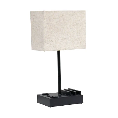 15.3 Tall Modern Rectangular Bedside Table Desk Lamp with 2 USB Ports and Charging Outlet