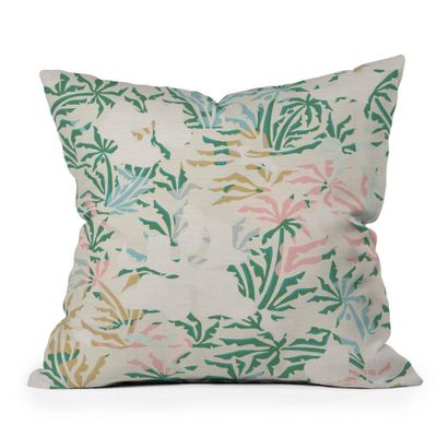 Evamatise Tropical Jungle Landscape Abstraction Outdoor Throw Pillow Beige - Designs