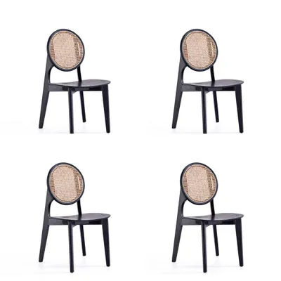 Set of 4 Versailles Round Dining Chairs Black/Natural: Ash Wood Frame, No Assembly - Manhattan Comfort