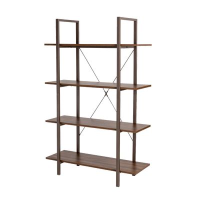 Modern Industry Metal/Wooden 4 Tier Bookcase with Shelves Walnut - Glitzhome