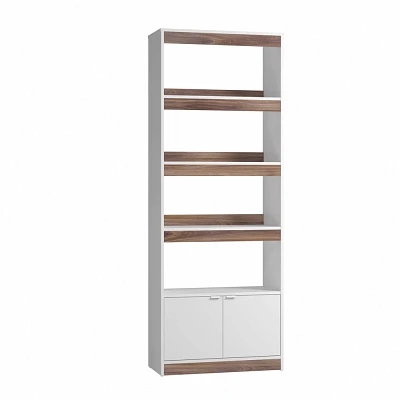 Manhattan Comfort 71.65 Ratzer Mid-Century Modern 5 Shelf Bookcase : Particle Board Construction, 2 Doors, Open Back