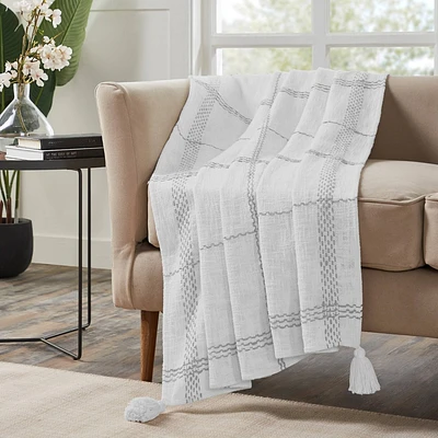 VCNY 50x60 Piri Plaid Woven Slub Cotton Throw Blanket Gray: Farmhouse Style, Hypoallergenic, Machine Washable