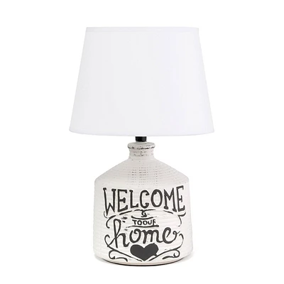 Welcome Home Rustic Ceramic Accent Table Lamp: Linen Shade, UL Listed - Simple Designs