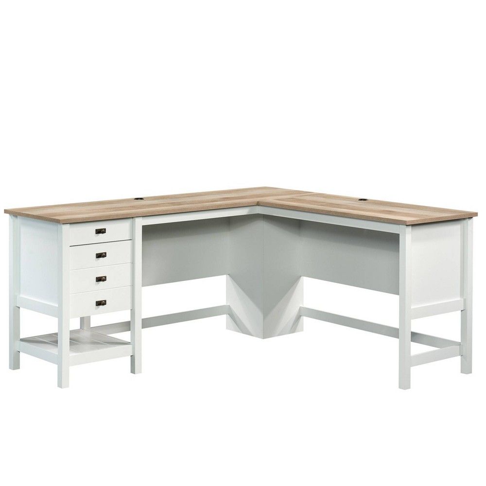 Sauder Cottage Road L-Shaped Desk with Oak Finished Top Soft White - Sauder  | Connecticut Post Mall