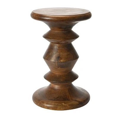 Storied Home End Accent Table : Solid Mango Wood, 18.5 High, Round Top