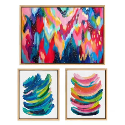 (Set of 3) 23 x 33 Sylvie Brushstroke and Bright Abstract Framed Canvas Set Natural - Kate & Laurel All Things Decor