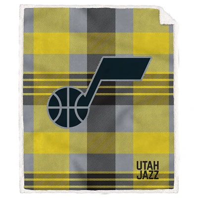 NBA Utah Jazz Plaid Steel Royal Plush Faux Shearling Blanket