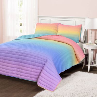 Kids Rainbow Ombre Quilt Turquoise Set - Lush Dcor