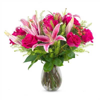 Fresh Cut Hot Pink Garden Rose Flower Bouquet - 19 Stems