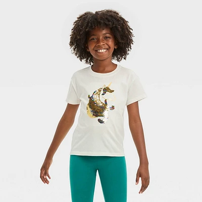 Girl Unicorn Flip Sequin Short Sleeve T-Shirt