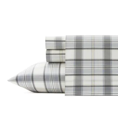 Twin Printed Pattern Percale Cotton Sheet Set Ivory Plaid - Eddie Bauer