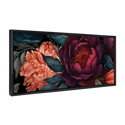 Kate & Laurel All Things Decor 18x40 Sylvie Dark Academia Floral in Rich Jewel Tones Framed Canvas by The Creative Bunch Studio Black