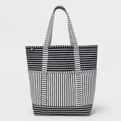 Land End Women Striped Canva Beach Tote Handbag