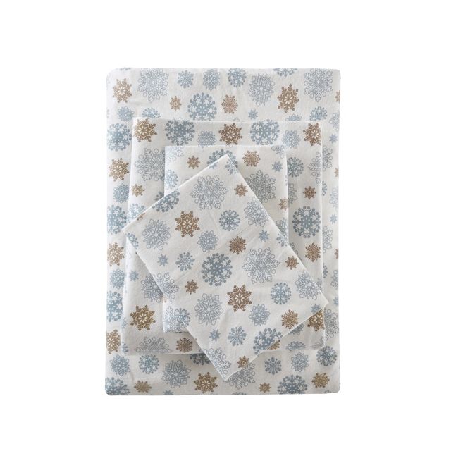 Flannel Print Sheet Set (Full) Tan/Blue Snowflakes