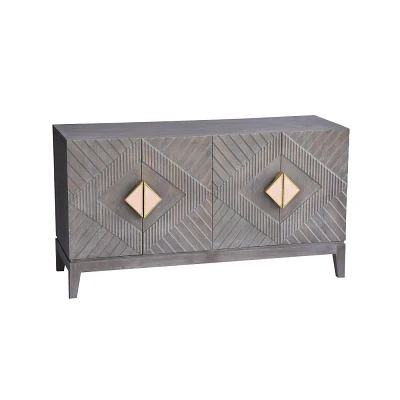 The Urban Port 55 Sideboard Buffet Cabinet Console 4 Doors Inner Shelf Ornate Diamond Carving Gray/Gold